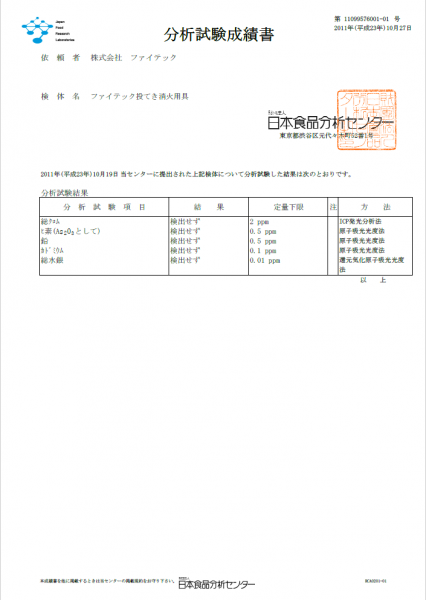 Fitech投てき型消火用具試験結果